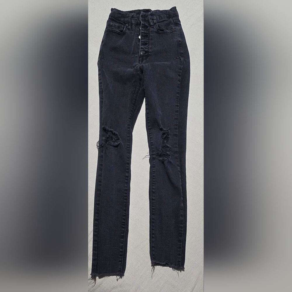Aeropostale Distressed Women's Jean Black Curvy Jeggings Size 000R Button Fly